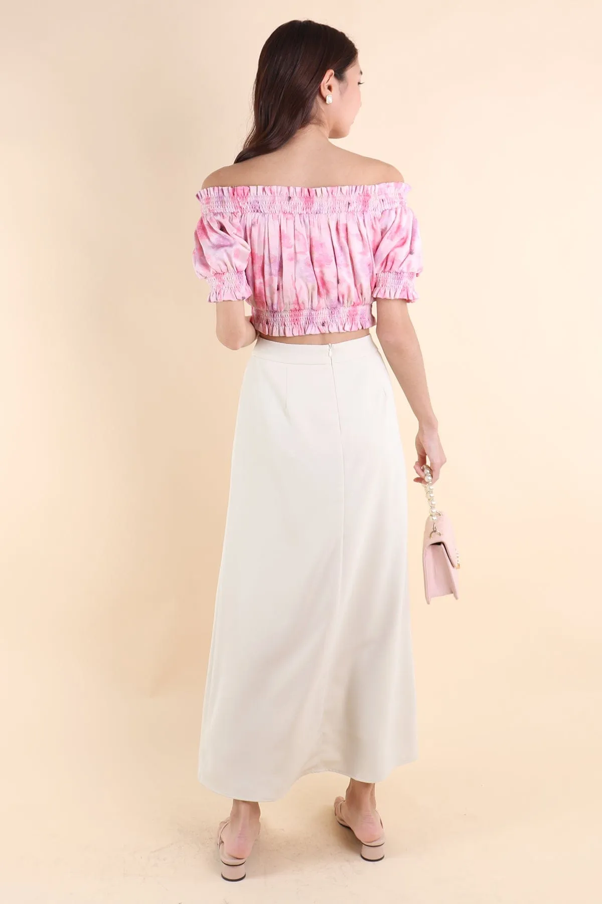 MINNIE SLIT MAXI SKIRT IN NUDE CREAM