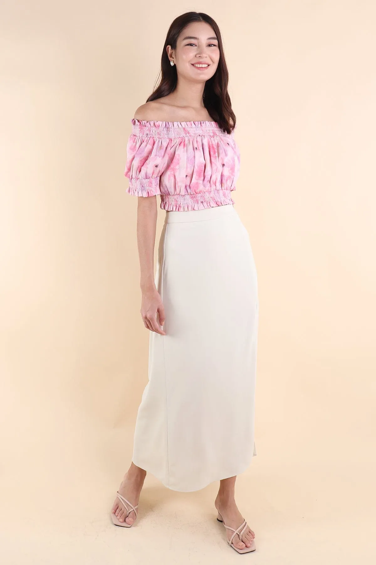 MINNIE SLIT MAXI SKIRT IN NUDE CREAM