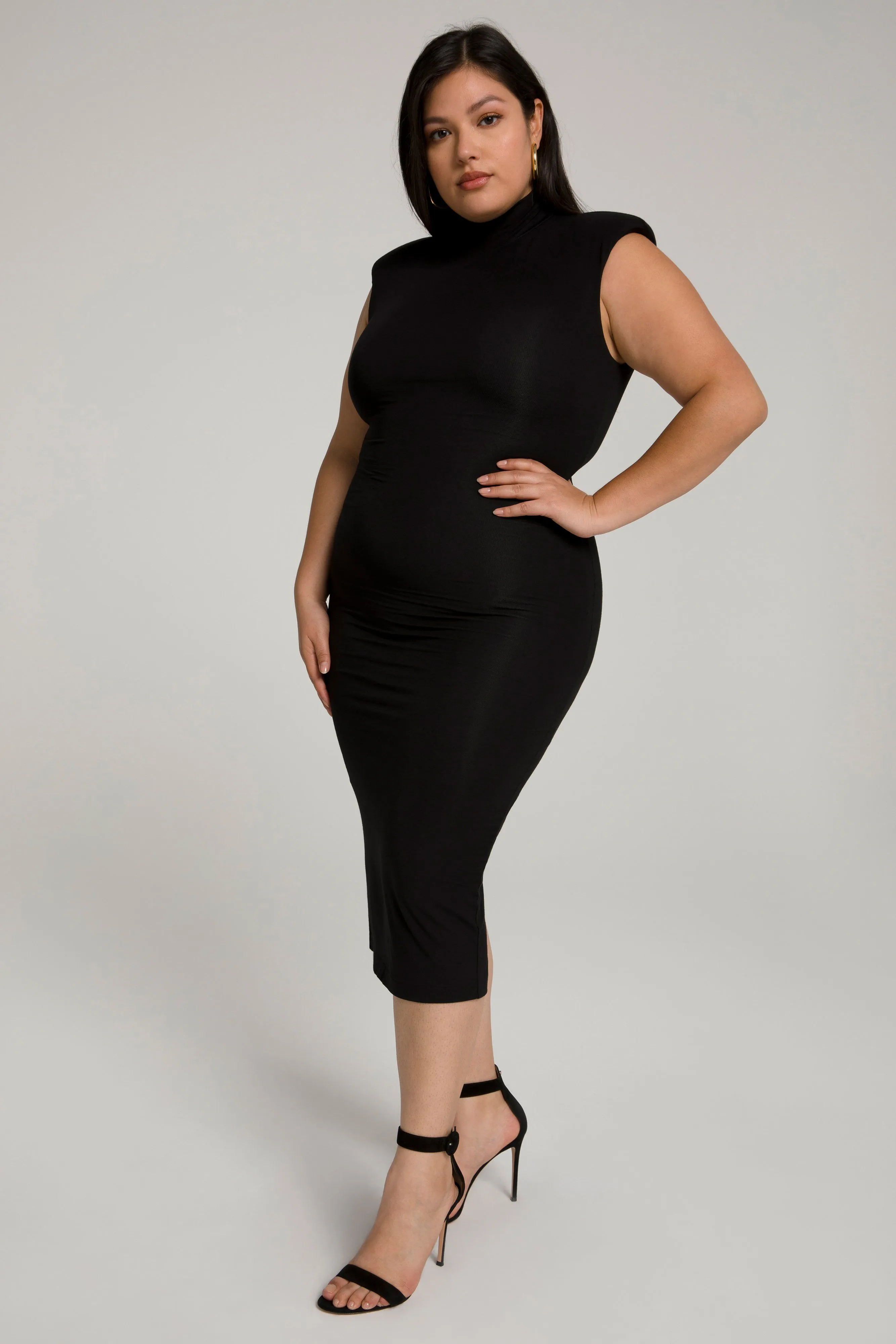 MOCK NECK POWER DRESS | BLACK001