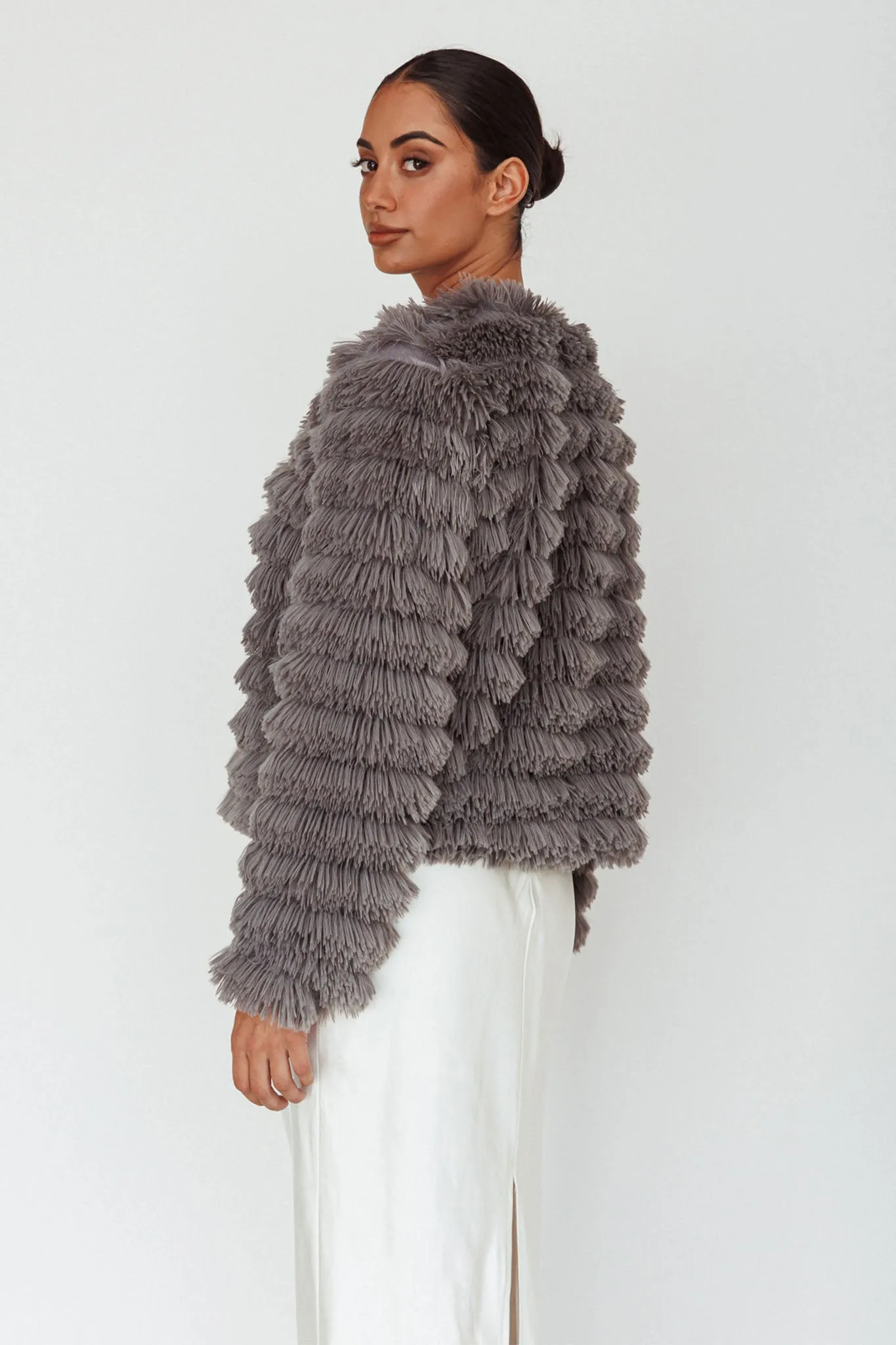 Montana Shaggy Faux Fur Coat Grey