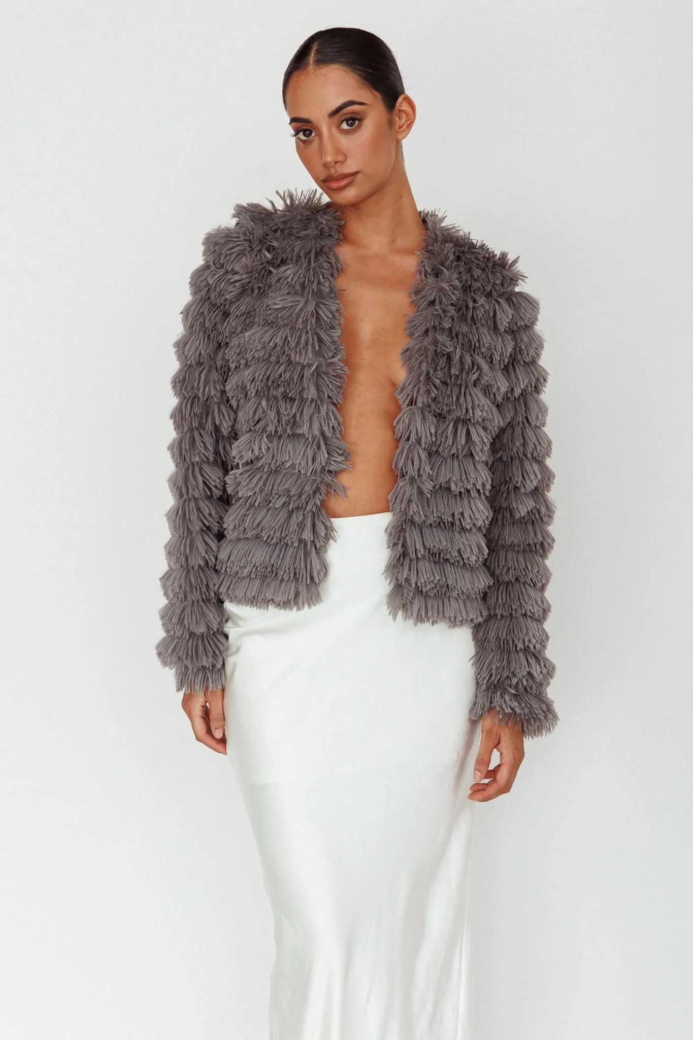 Montana Shaggy Faux Fur Coat Grey