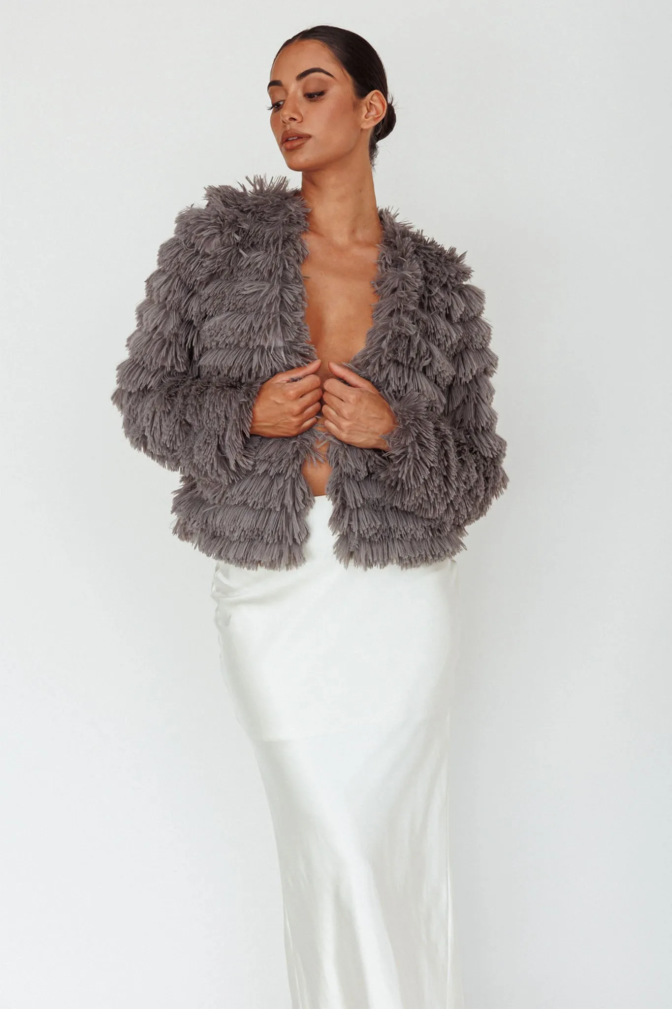 Montana Shaggy Faux Fur Coat Grey