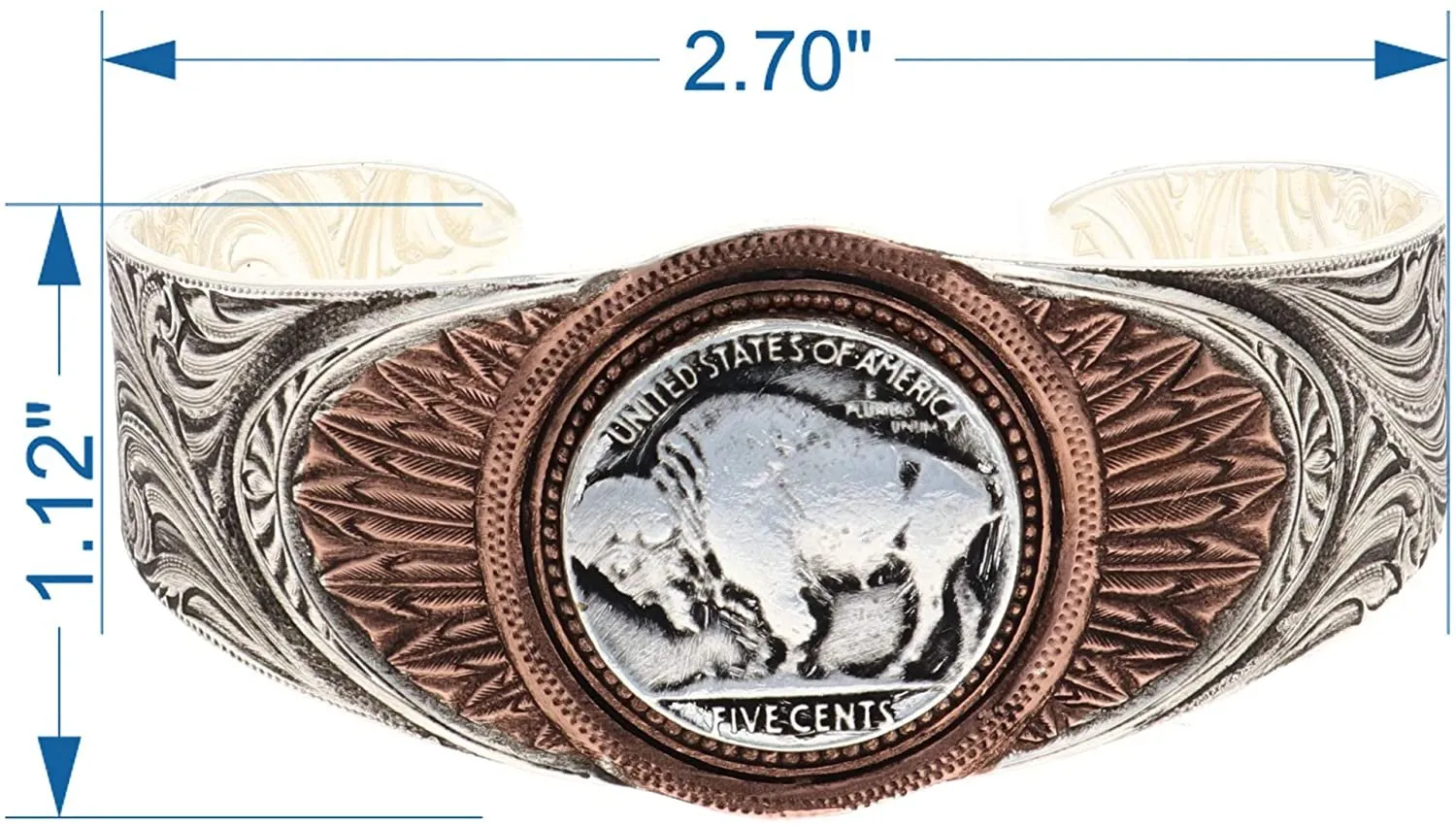 Montana Silversmiths Womens Buffalo Feather Cuff Bracelet Silver/Copper