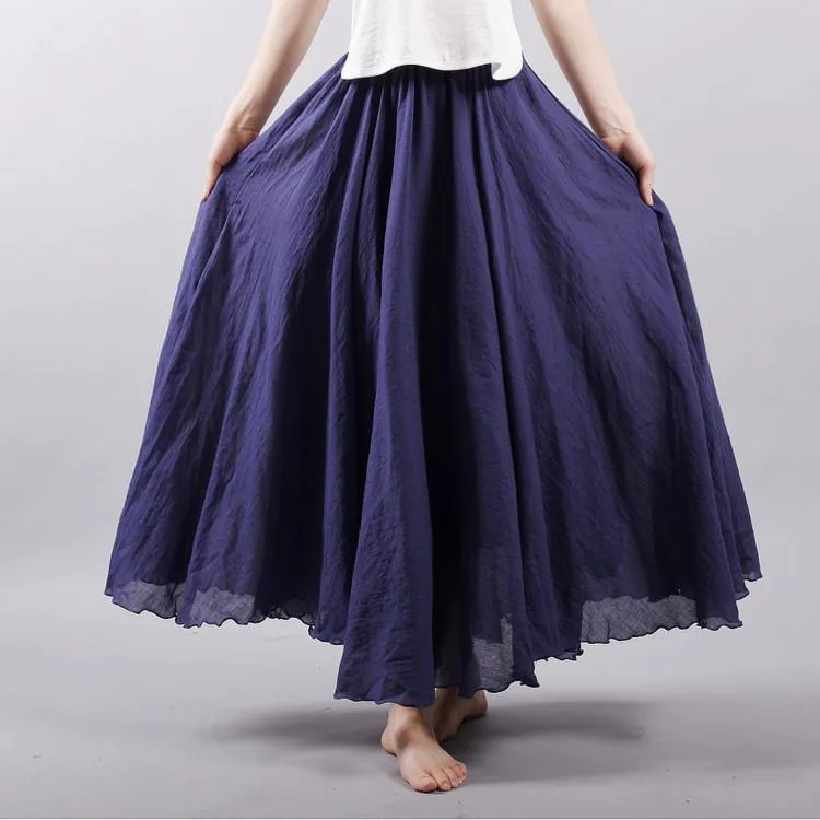 Multicolor Sun Skirt Elastic Waist Cotton linen Skirt Big Hem Long Skirt Women Clothes S1725