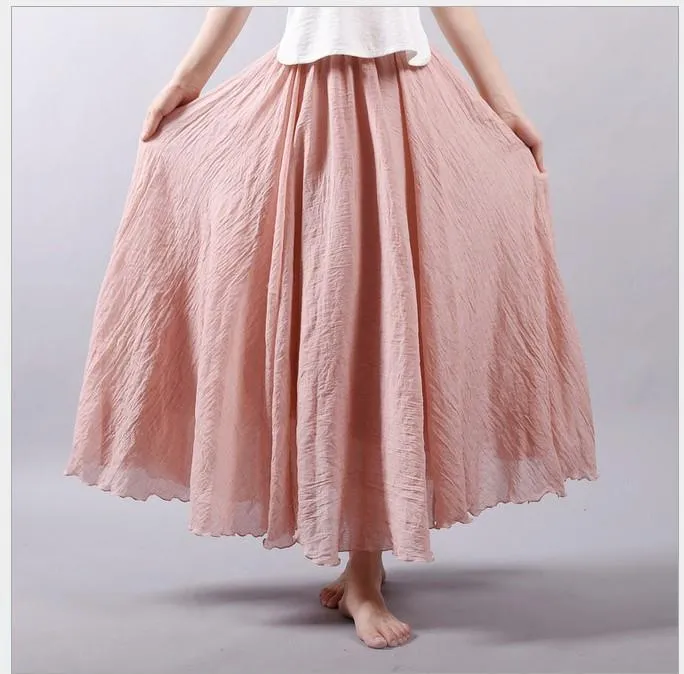 Multicolor Sun Skirt Elastic Waist Cotton linen Skirt Big Hem Long Skirt Women Clothes S1725