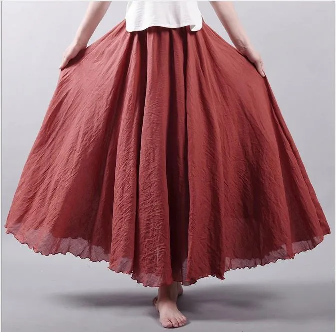 Multicolor Sun Skirt Elastic Waist Cotton linen Skirt Big Hem Long Skirt Women Clothes S1725