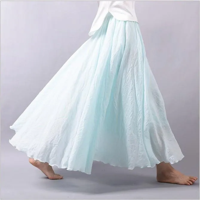 Multicolor Sun Skirt Elastic Waist Cotton linen Skirt Big Hem Long Skirt Women Clothes S1725