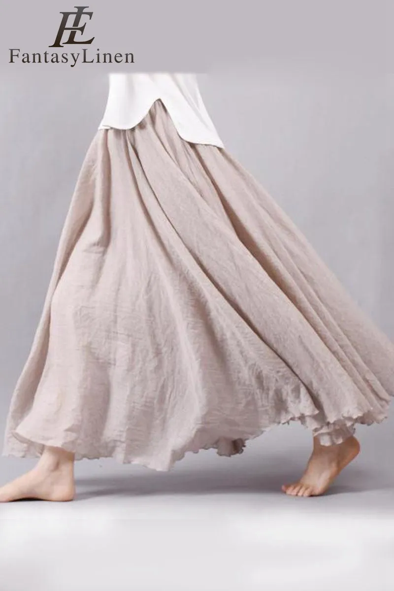 Multicolor Sun Skirt Elastic Waist Cotton linen Skirt Big Hem Long Skirt Women Clothes S1725