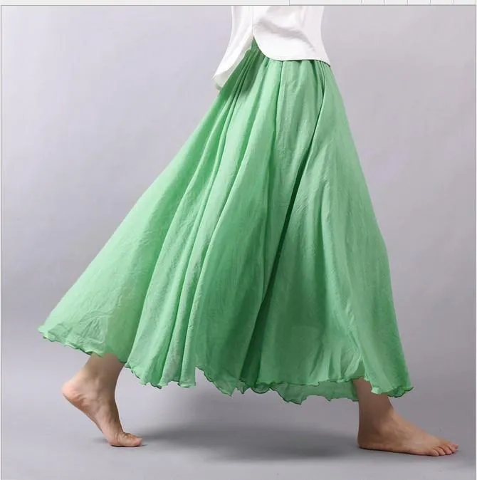 Multicolor Sun Skirt Elastic Waist Cotton linen Skirt Big Hem Long Skirt Women Clothes S1725