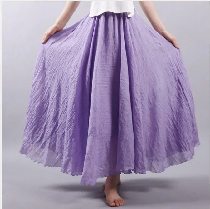 Multicolor Sun Skirt Elastic Waist Cotton linen Skirt Big Hem Long Skirt Women Clothes S1725