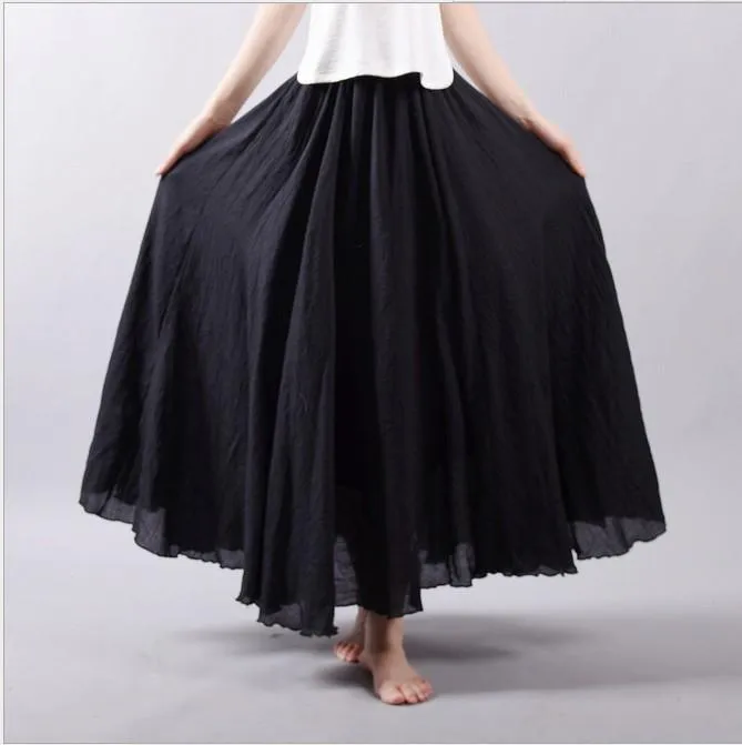 Multicolor Sun Skirt Elastic Waist Cotton linen Skirt Big Hem Long Skirt Women Clothes S1725