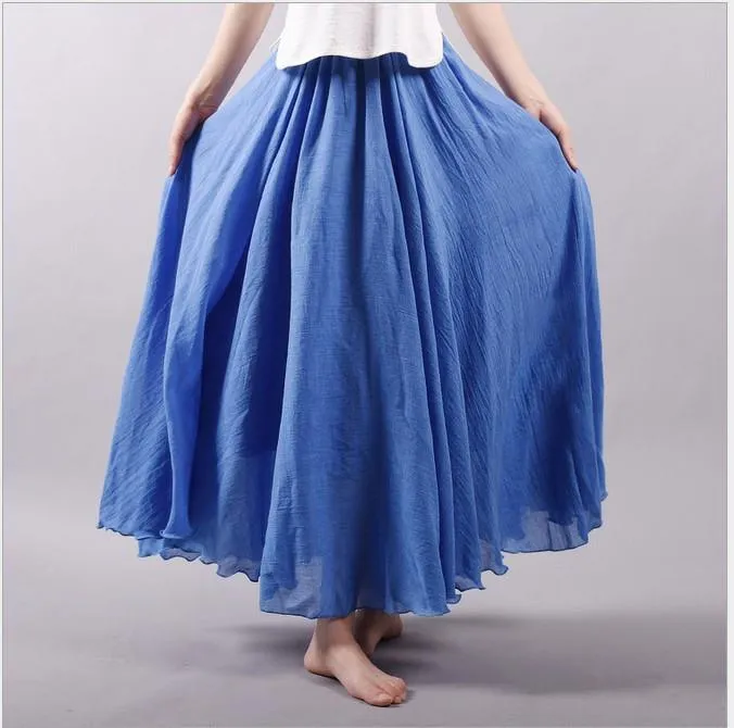 Multicolor Sun Skirt Elastic Waist Cotton linen Skirt Big Hem Long Skirt Women Clothes S1725