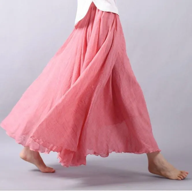 Multicolor Sun Skirt Elastic Waist Cotton linen Skirt Big Hem Long Skirt Women Clothes S1725