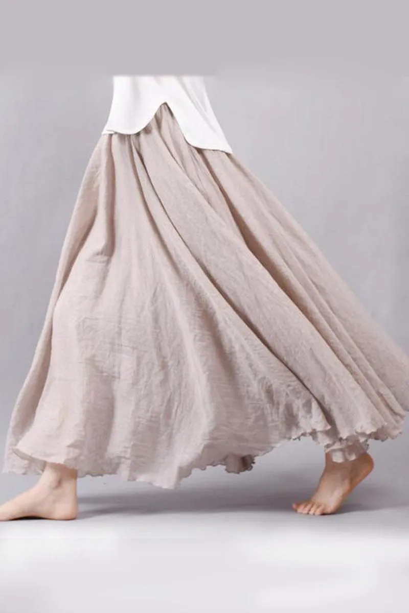 Multicolor Sun Skirt Elastic Waist Cotton linen Skirt Big Hem Long Skirt Women Clothes S1725