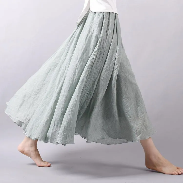 Multicolor Sun Skirt Elastic Waist Cotton linen Skirt Big Hem Long Skirt Women Clothes S1725