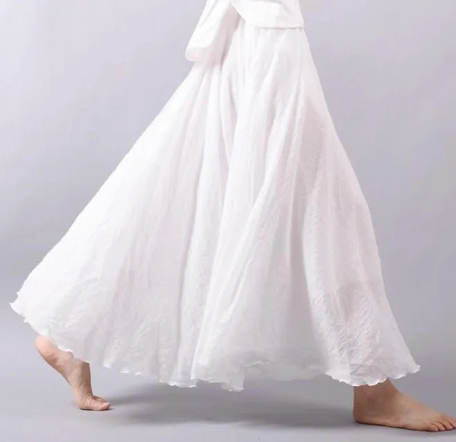 Multicolor Sun Skirt Elastic Waist Cotton linen Skirt Big Hem Long Skirt Women Clothes S1725