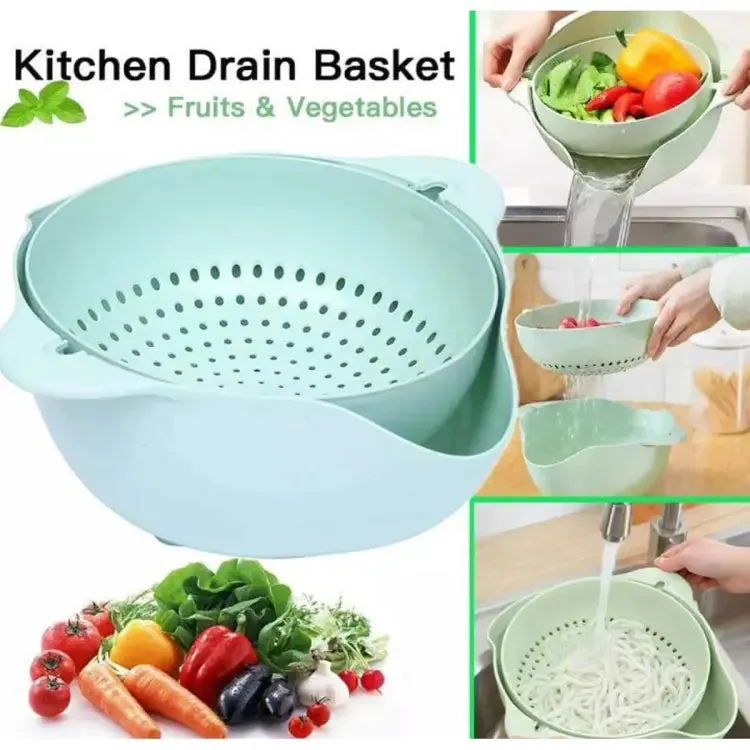 Multifunctional 2-in-1 Large Colander Strainer Wheat Straw Household Fruit Plate Plastic Rinse Fruit Vegetables Wash Basin Rice Bowl Drainer Kitchen Basket Washing Ice Bucket/Sink Storage