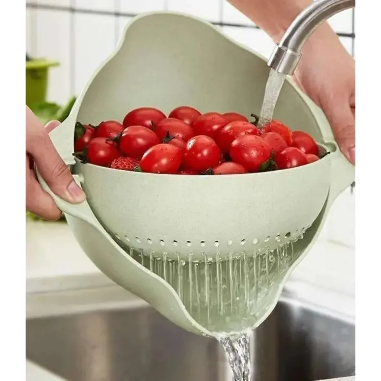 Multifunctional 2-in-1 Large Colander Strainer Wheat Straw Household Fruit Plate Plastic Rinse Fruit Vegetables Wash Basin Rice Bowl Drainer Kitchen Basket Washing Ice Bucket/Sink Storage