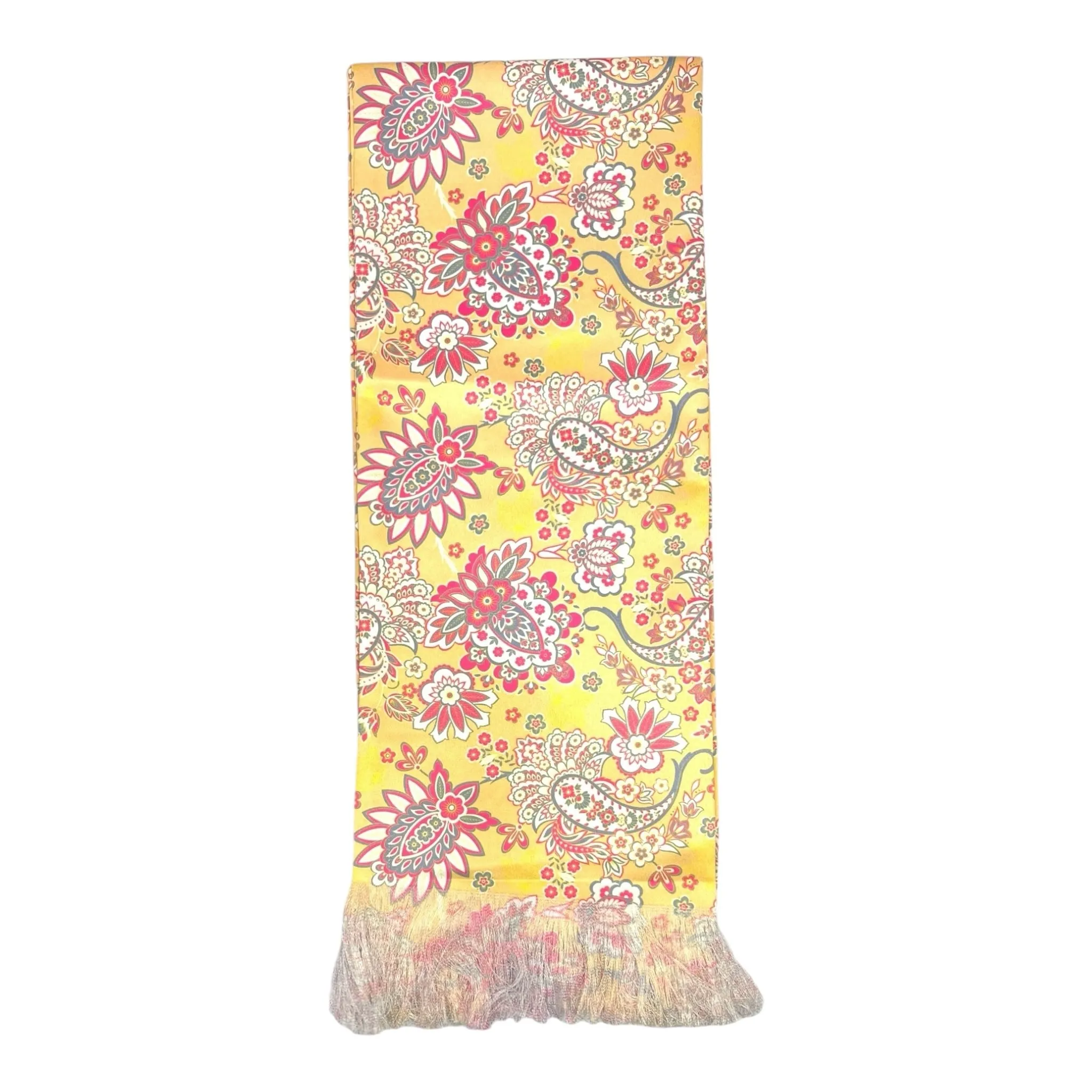 Mustard Yellow Paisley Printed Scarf With Pocket Square