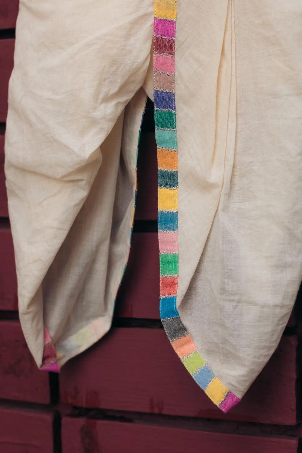 Nand- Boys Hand-loomed Cotton White Dhoti Pants with Colourful Border