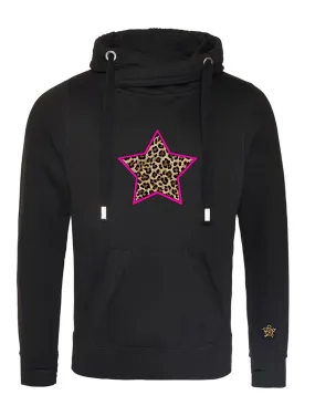 Neon Pink & Leopard Star Luxe Hoodie - Black