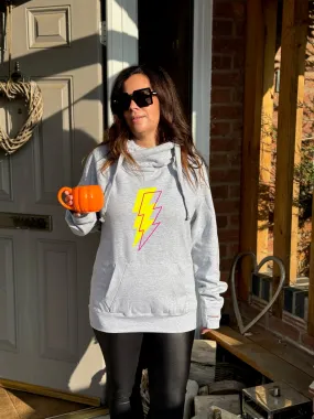 'Neon Vibes' Lightning Bolt Luxe Hoodie - Grey