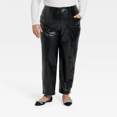 New - A New Day Women's Plus Relaxed High Rise Ankle Faux-Croc Leather Pants