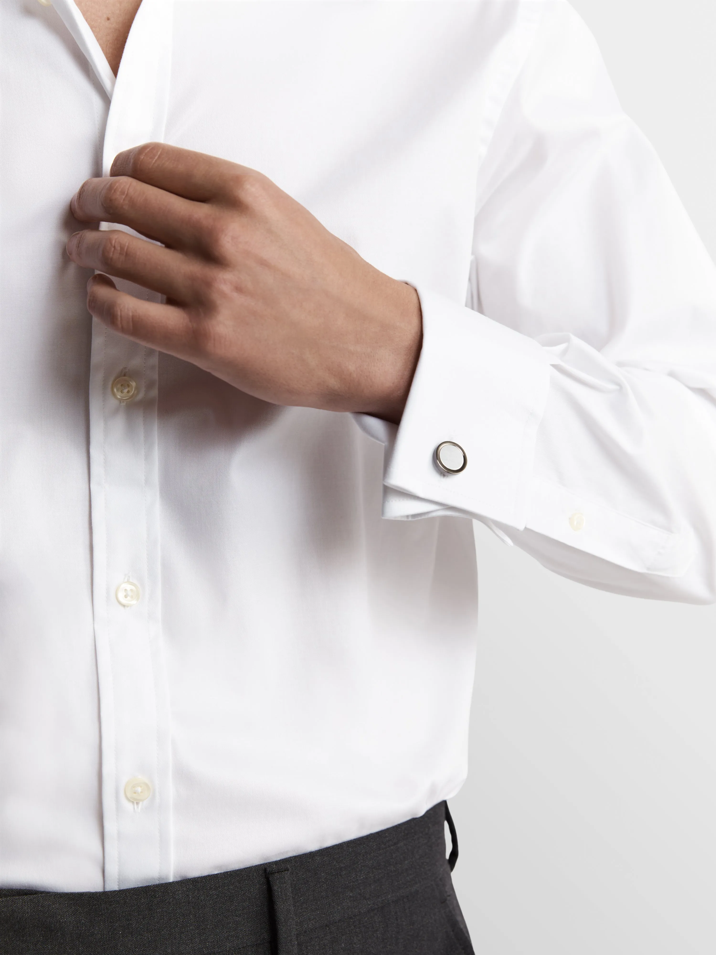 Non-Iron White Twill Fitted Double Cuff Classic Collar Shirt