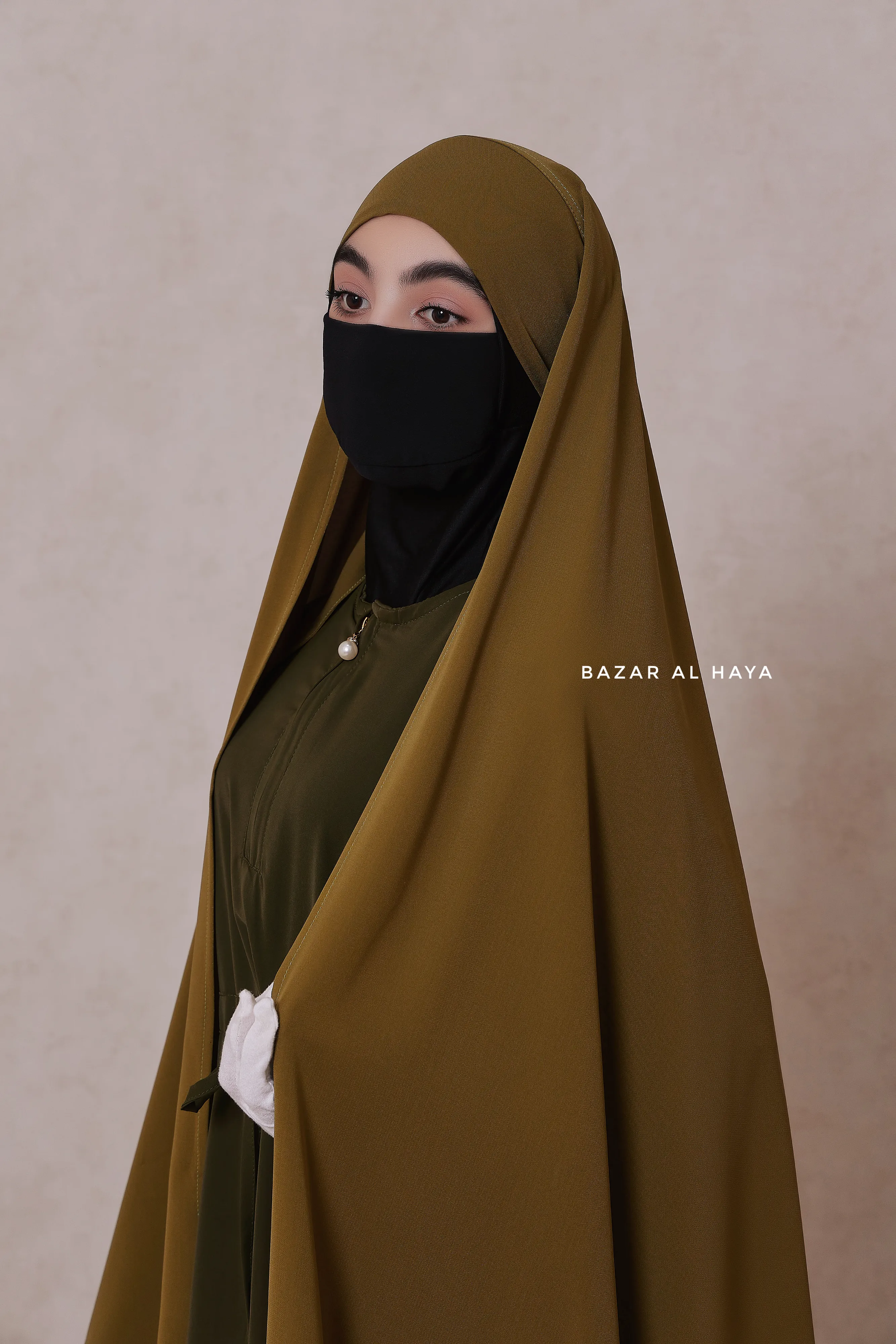 Olive Tie Back Scarf & Khimar - Long Rectangle Shape - Style & More