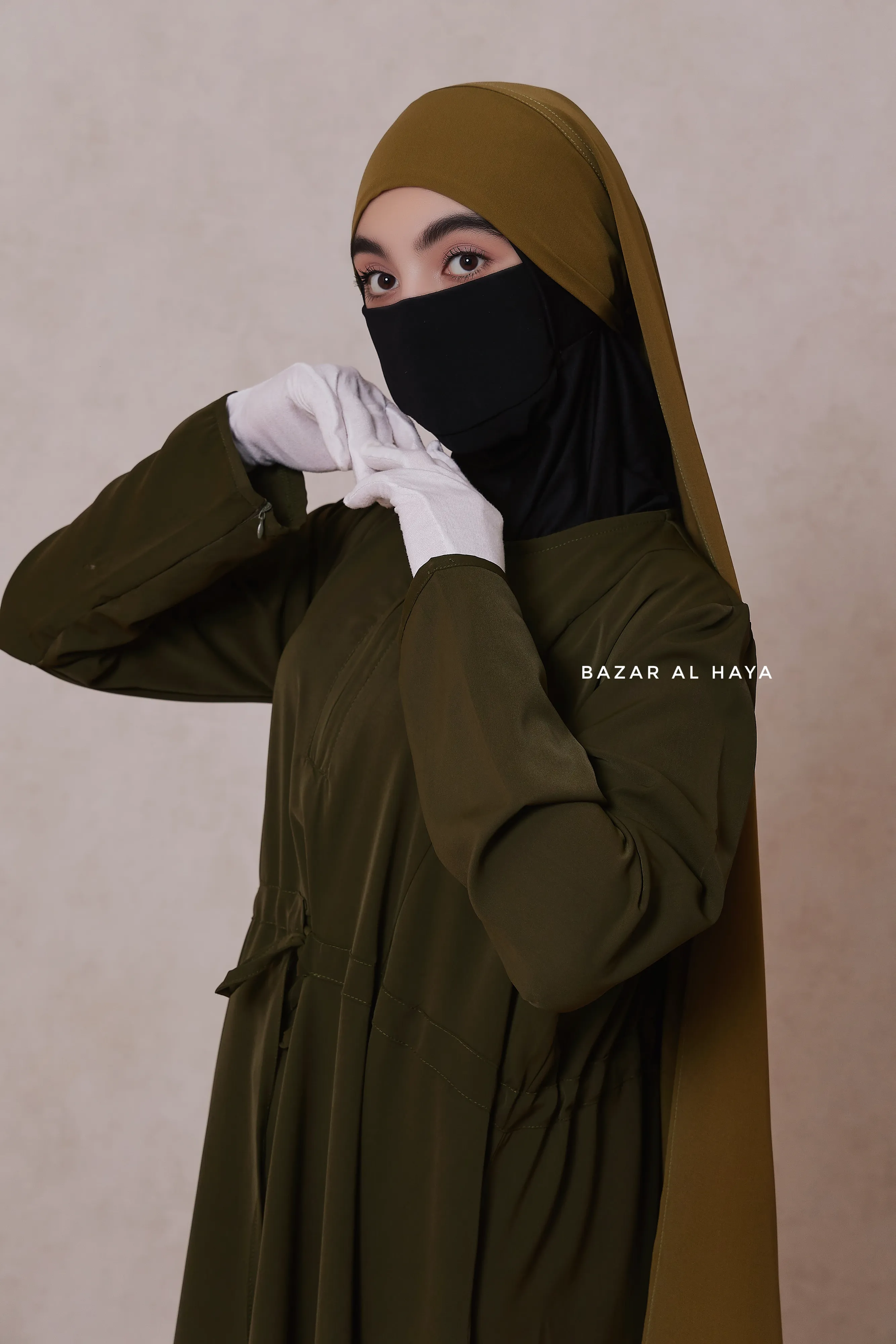 Olive Tie Back Scarf & Khimar - Long Rectangle Shape - Style & More