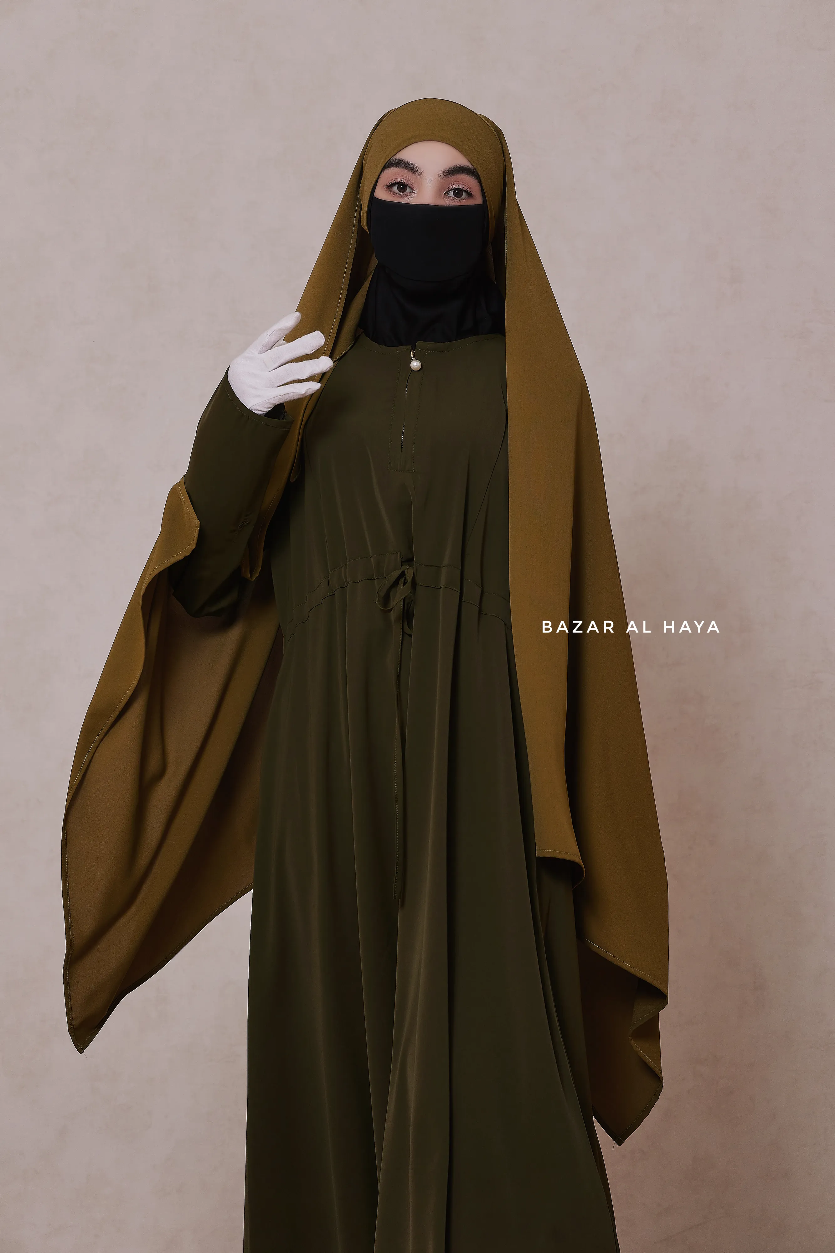 Olive Tie Back Scarf & Khimar - Long Rectangle Shape - Style & More