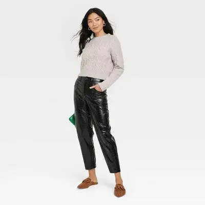 Open Box - A New Day Women's Relaxed High Rise Ankle Faux-Croc Leather Pants