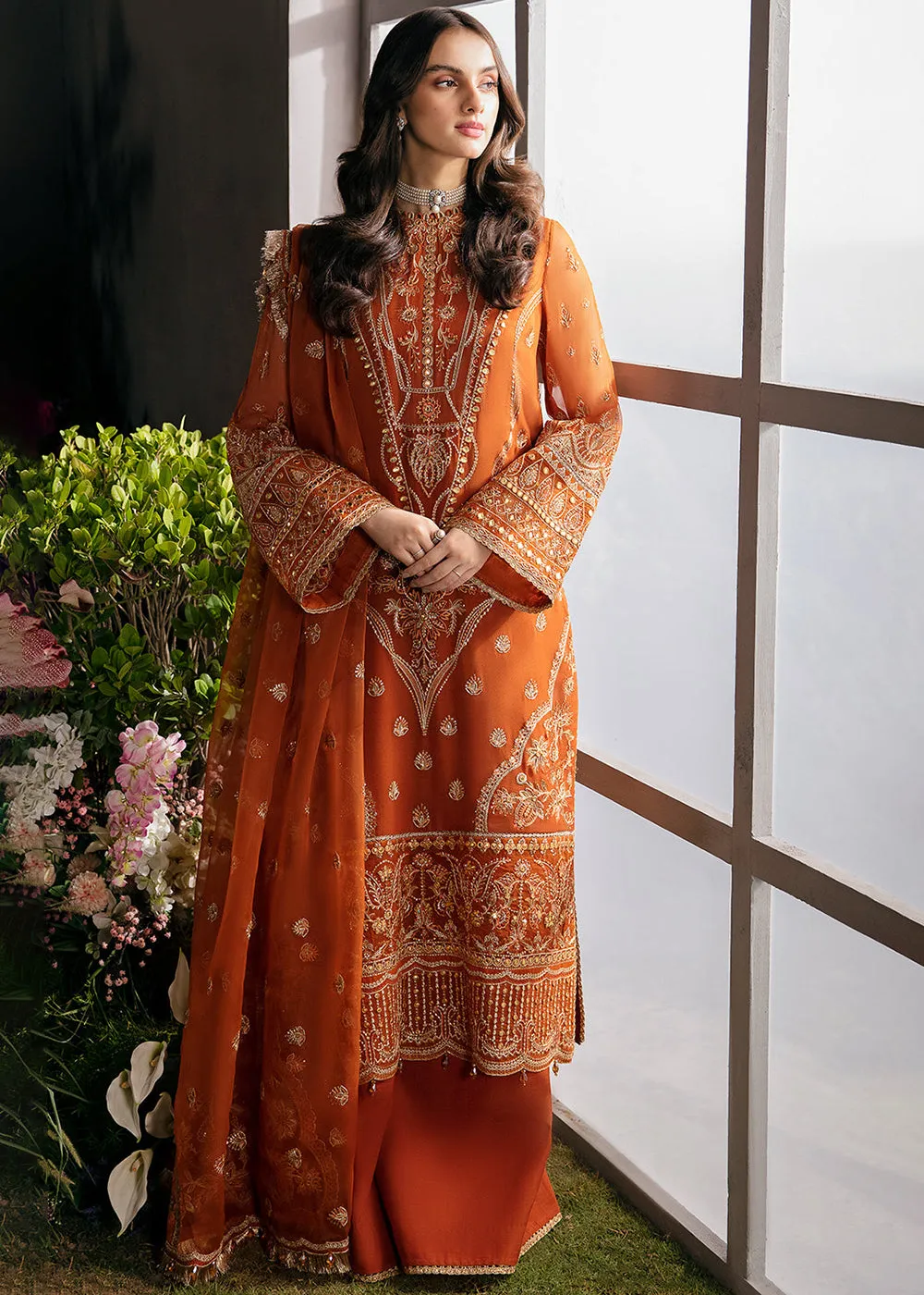 Orange Pakistani Palazzo Suit - Afrozeh La Fuchsia Formals '23 - Russet