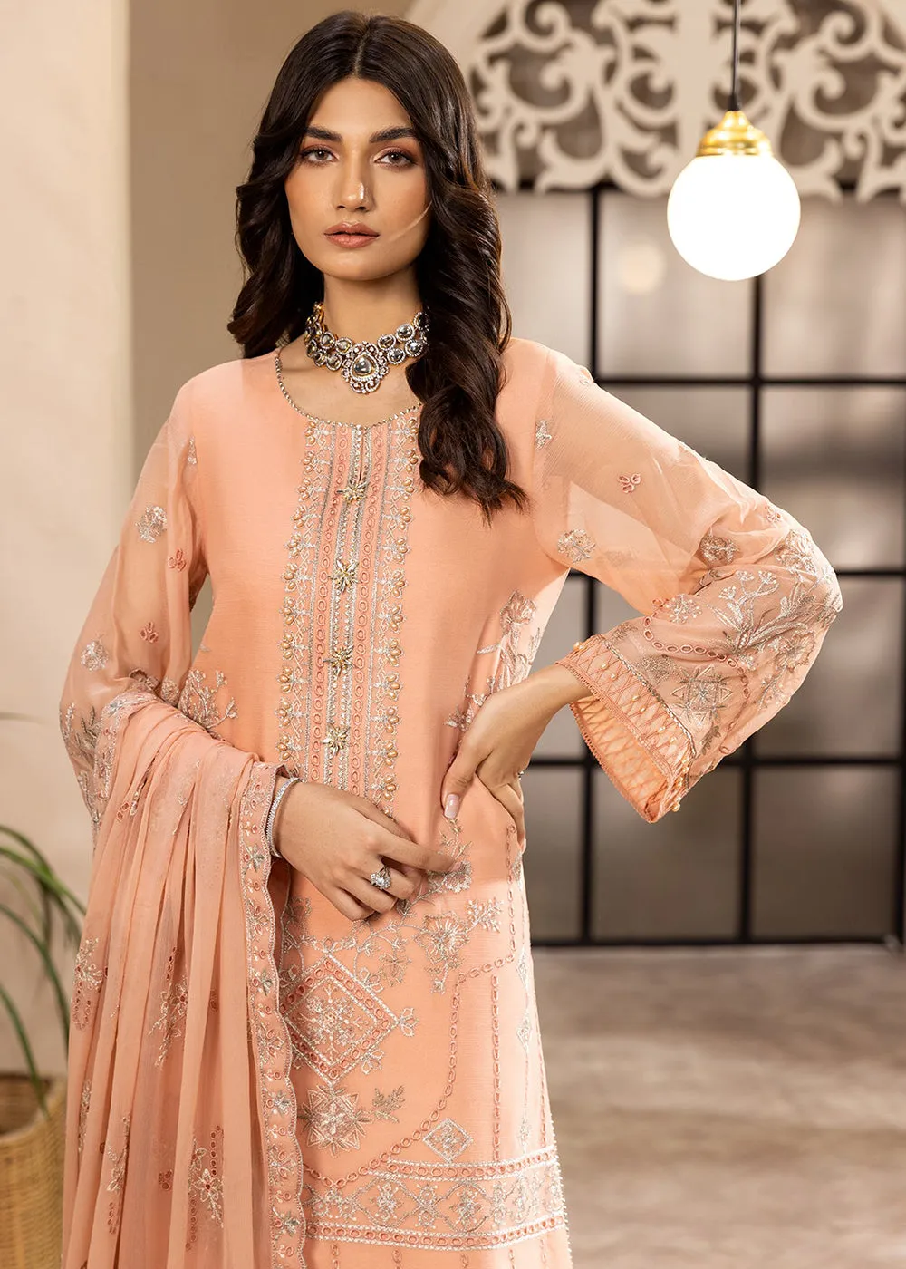 Peach Formal Suit - Alizeh - Dhaagay Formals '23 - V02D03- Aansha