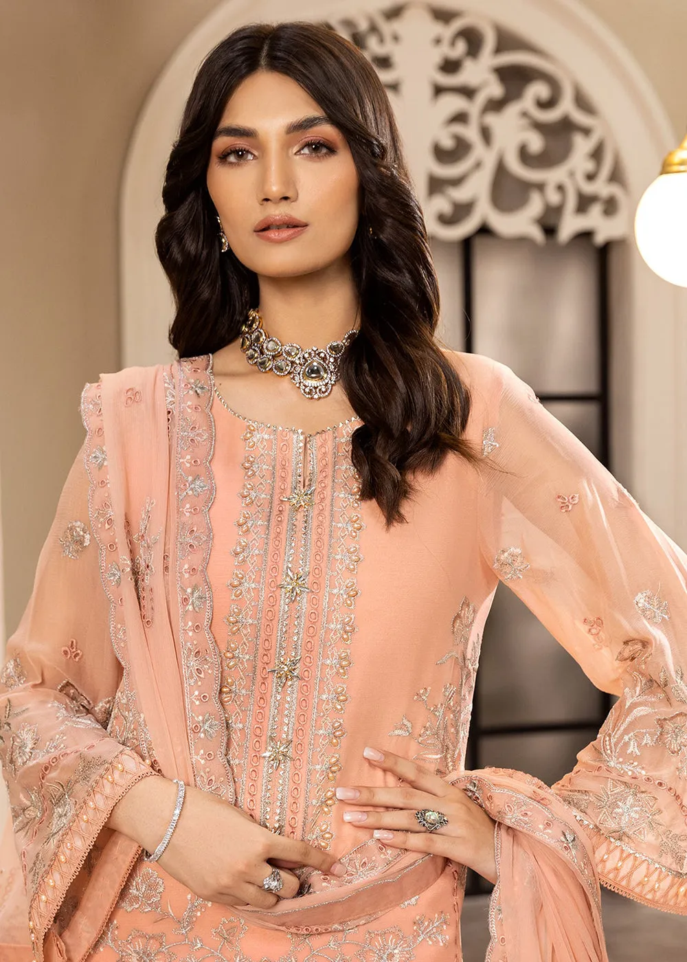 Peach Formal Suit - Alizeh - Dhaagay Formals '23 - V02D03- Aansha