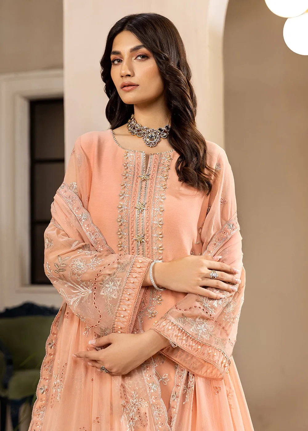 Peach Formal Suit - Alizeh - Dhaagay Formals '23 - V02D03- Aansha