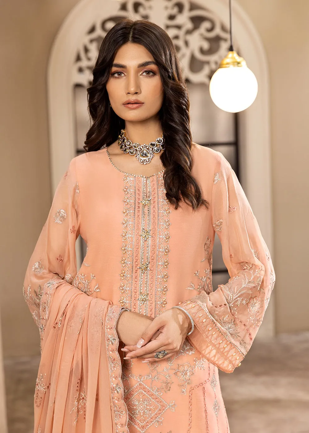 Peach Formal Suit - Alizeh - Dhaagay Formals '23 - V02D03- Aansha