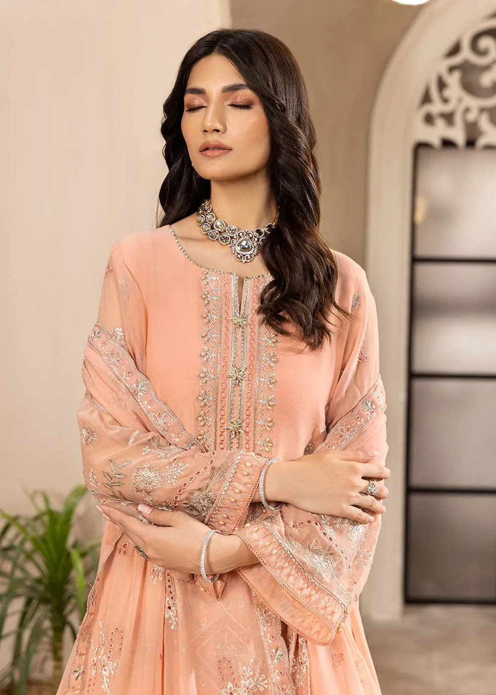 Peach Formal Suit - Alizeh - Dhaagay Formals '23 - V02D03- Aansha