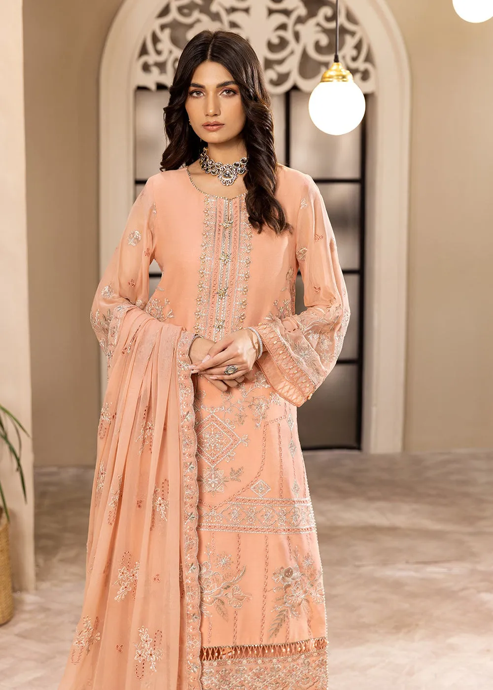 Peach Formal Suit - Alizeh - Dhaagay Formals '23 - V02D03- Aansha