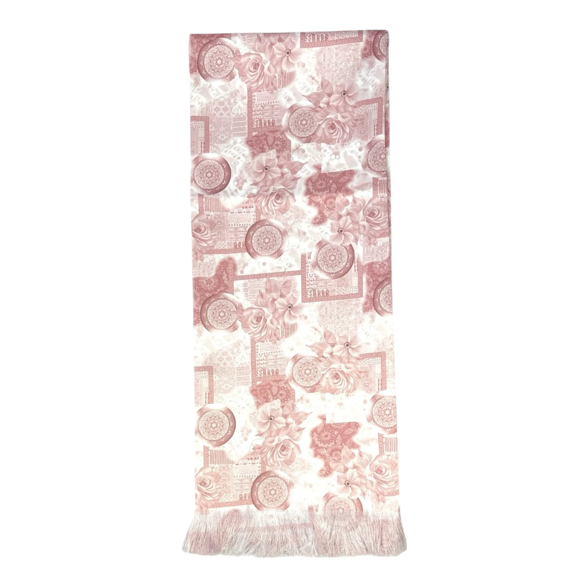 Peach Geometric Printed Scarf With Pocket Square