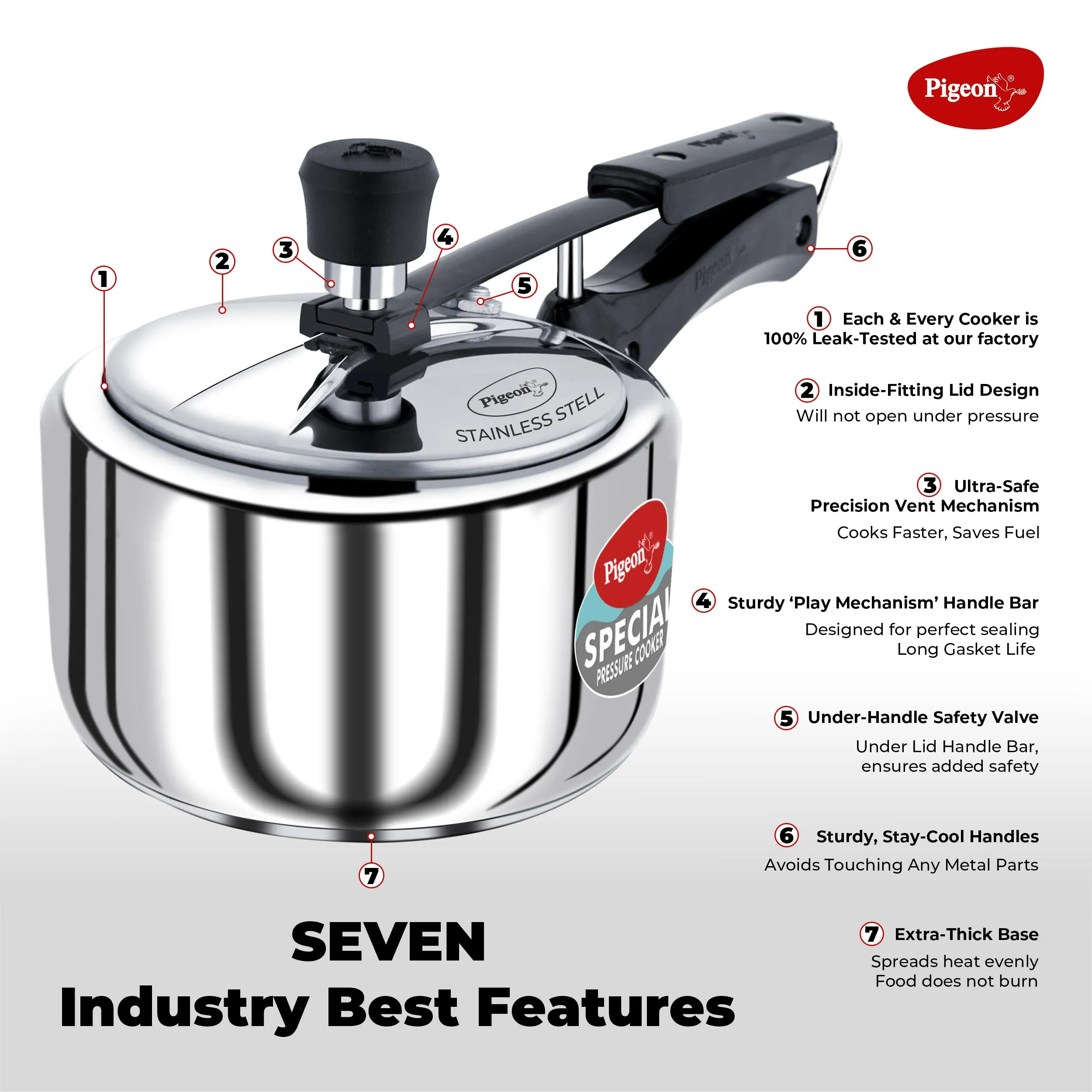 Pigeon by Stovekraft 2 Litre Special Stainless Steel Inner Lid Induction Base Pressure Cooker (Silver) BIS Certified