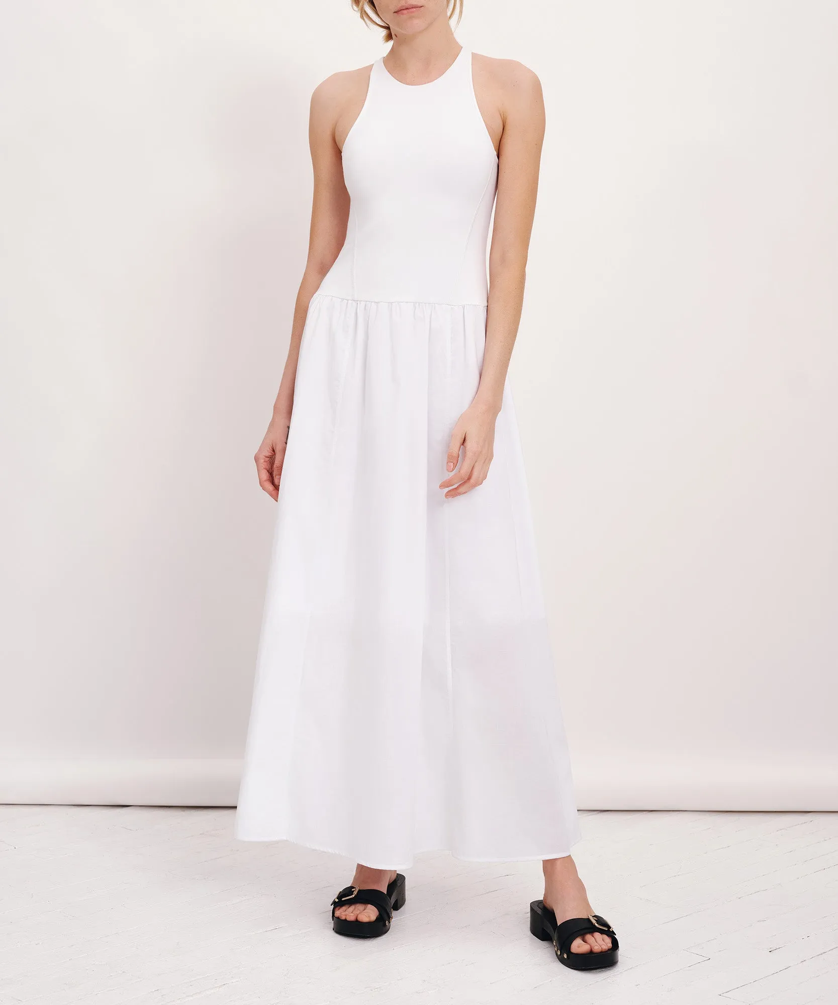 Pima Cotton Mixed Media Maxi Dress - White