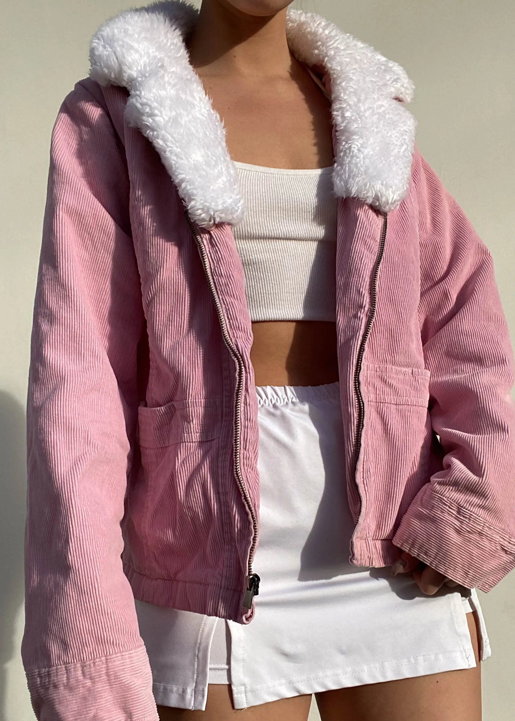 Pink Corduroy & Sherpa Jacket (M)