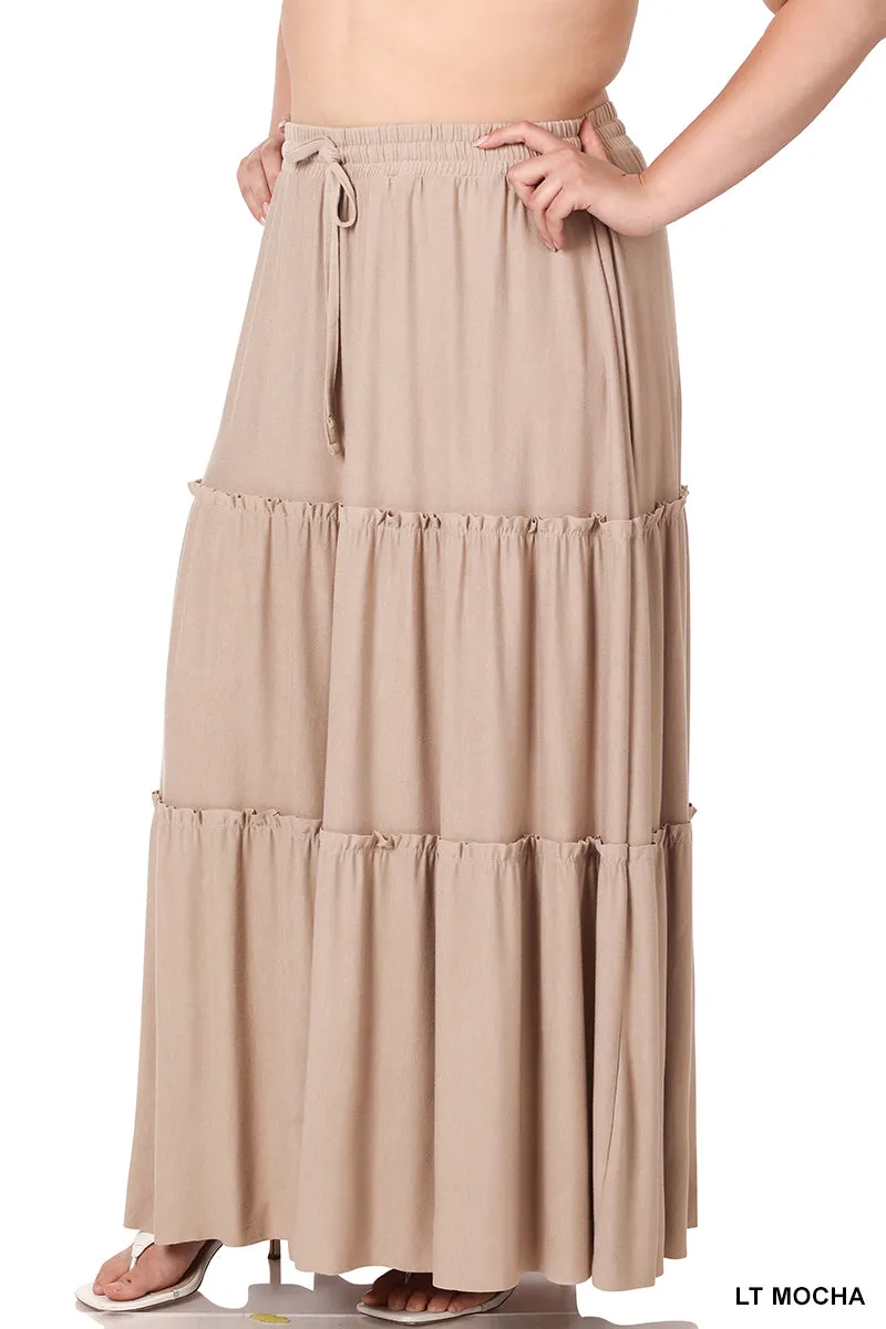 PLUS Button tier maxi skirt by Zenana