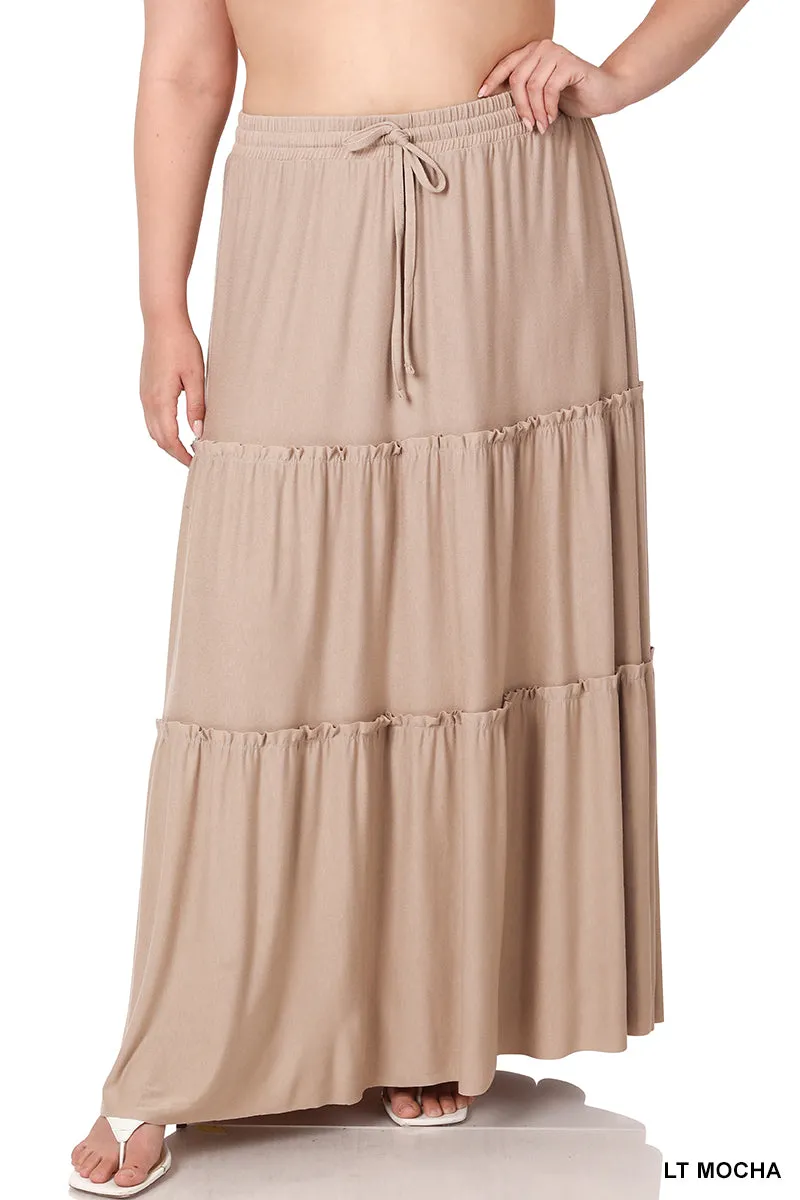 PLUS Button tier maxi skirt by Zenana