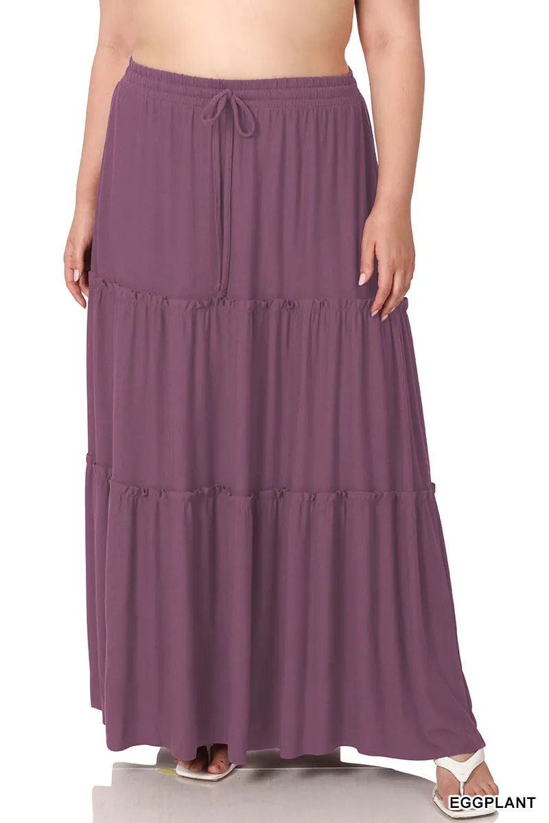 PLUS Button tier maxi skirt by Zenana