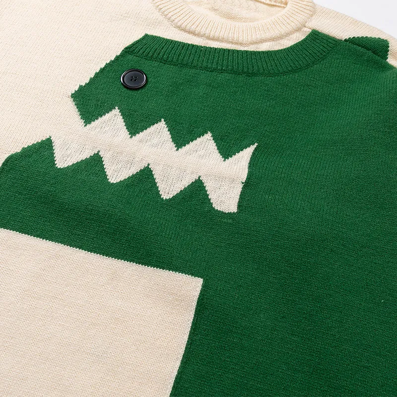 PopFlying Cute Casual Knit Sweater Dinosaur Patchwork