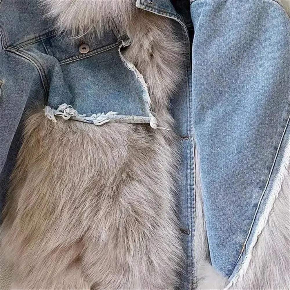 Pre Order:  Faux Fur Denim Coat