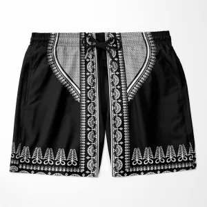 Printed Silver Dashiki Shorts