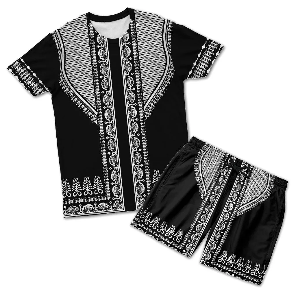 Printed Silver Dashiki T-shirt and Shorts Set